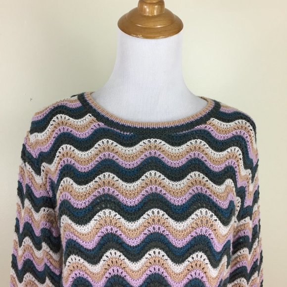 BCBGMAXAZRIA Multi-Colored Merino Wool Blend Pointelle SANJA Pullover Sweater - Picture 6 of 8